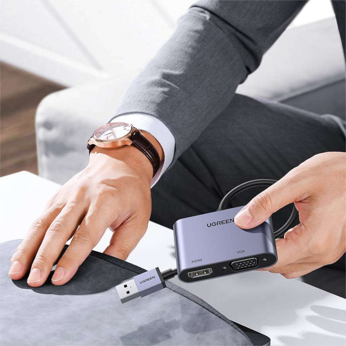 UGreen CM449 USB-A to HDMI + VGA 1080P Display Adapter
