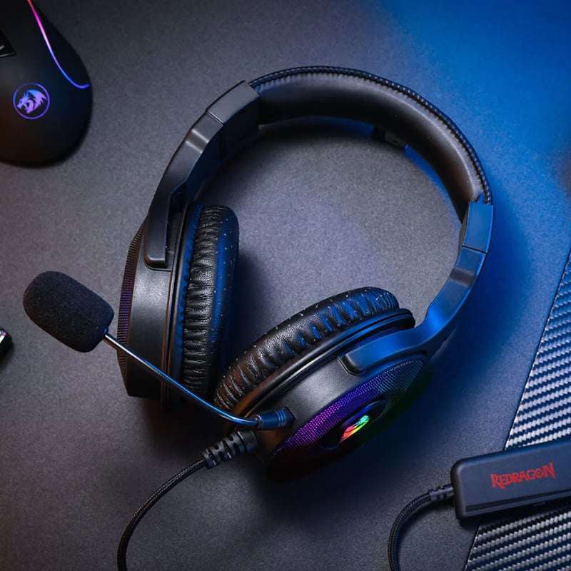 REDRAGON Over-Ear PANDORA USB (Power Only)|Aux (Mic & Headset) RGB Gaming Headset  Black