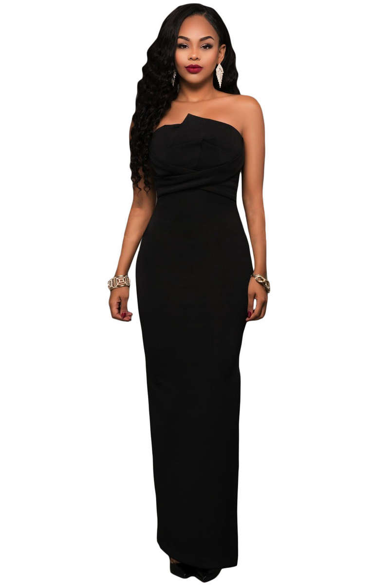 Black Origami Top Strapless Maxi Dress - Black / (US 12-14)L