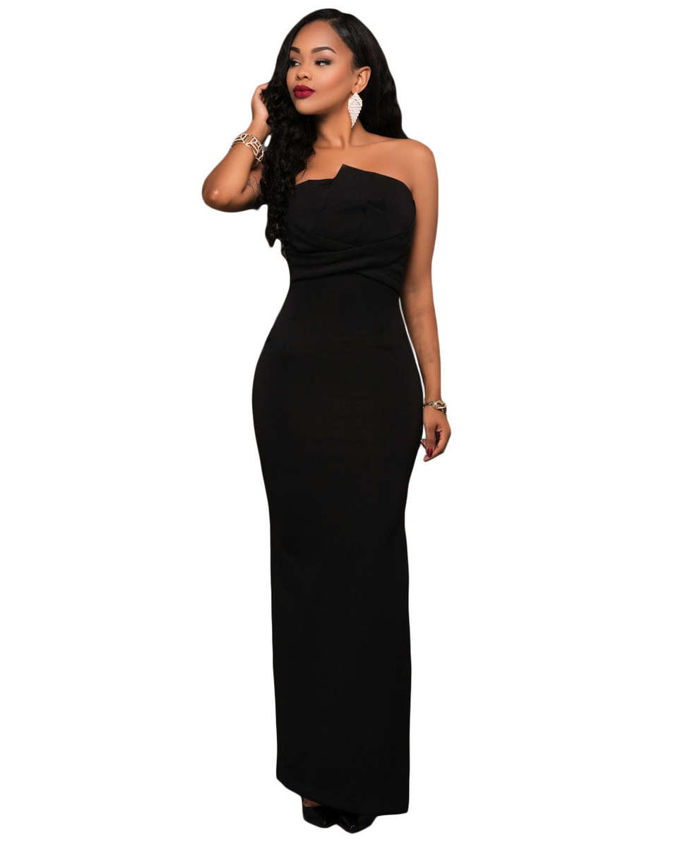 Black Origami Top Strapless Maxi Dress - Black / (US 12-14)L