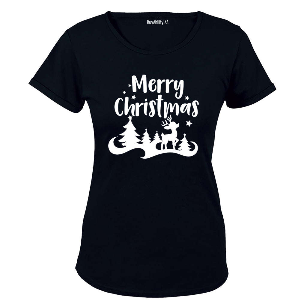 Merry Christmas - Reindeer Silhouette - Ladies - T-Shirt