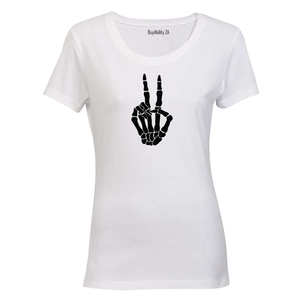 Skeleton Peace Sign - Halloween - Ladies - T-Shirt