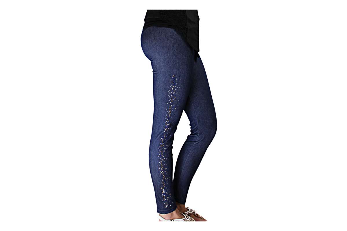 Dark Blue Jeggings With Sparkle - M-L