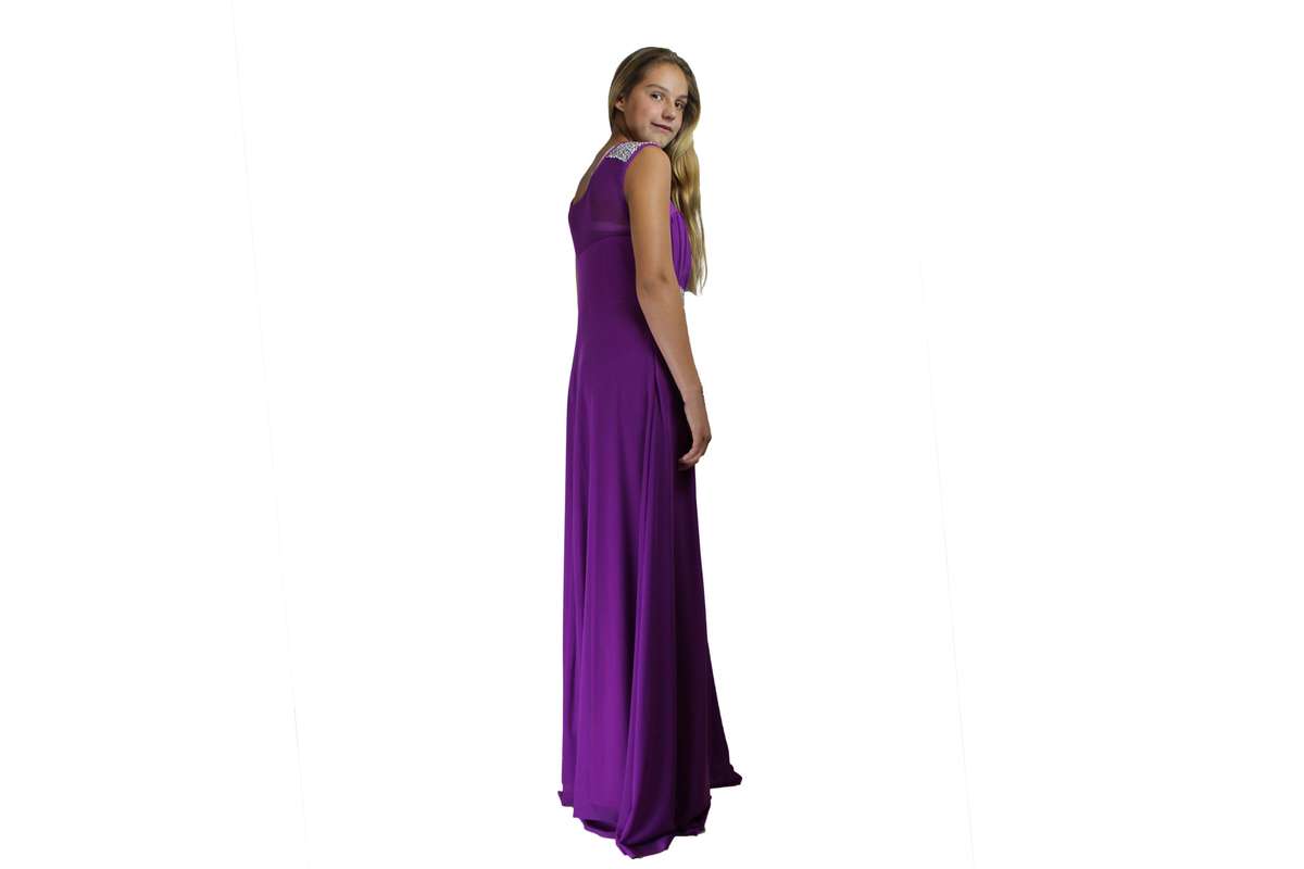 Long Purple Evening Dress with Silver Sparkle - L