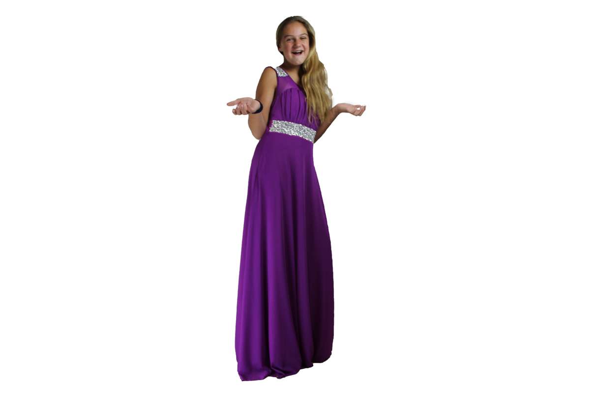 Long Purple Evening Dress with Silver Sparkle - L