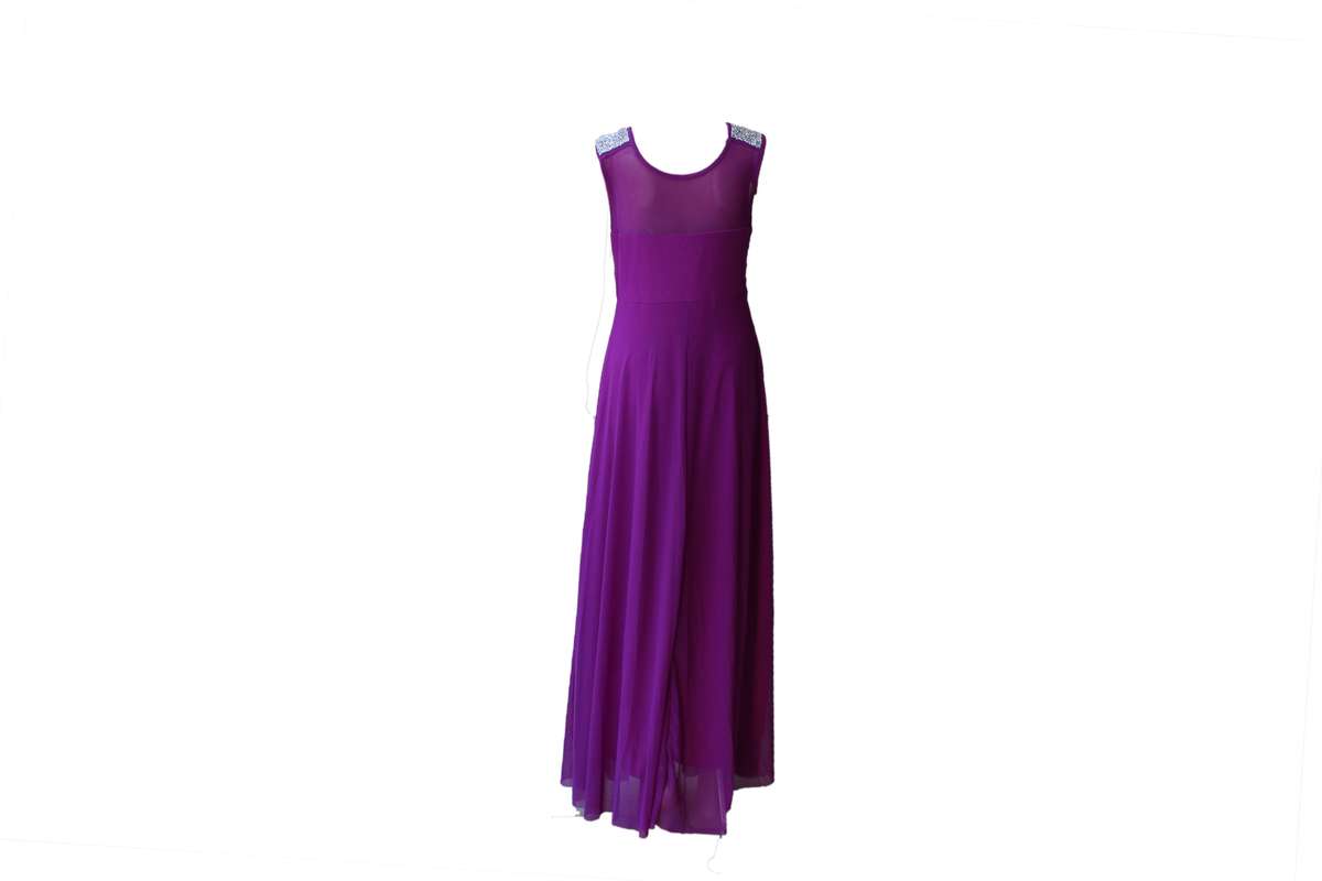 Long Purple Evening Dress with Silver Sparkle - L
