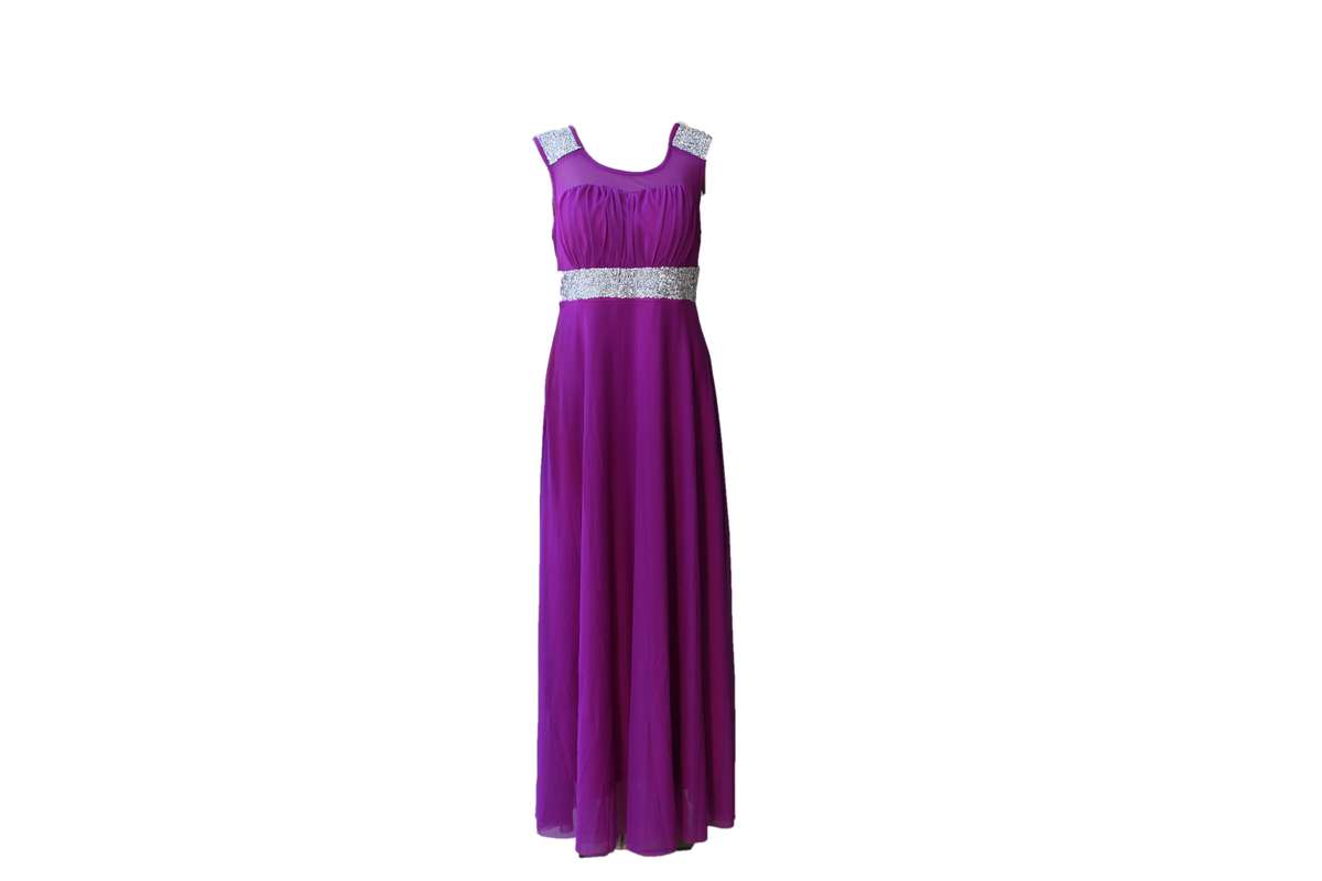 Long Purple Evening Dress with Silver Sparkle - L
