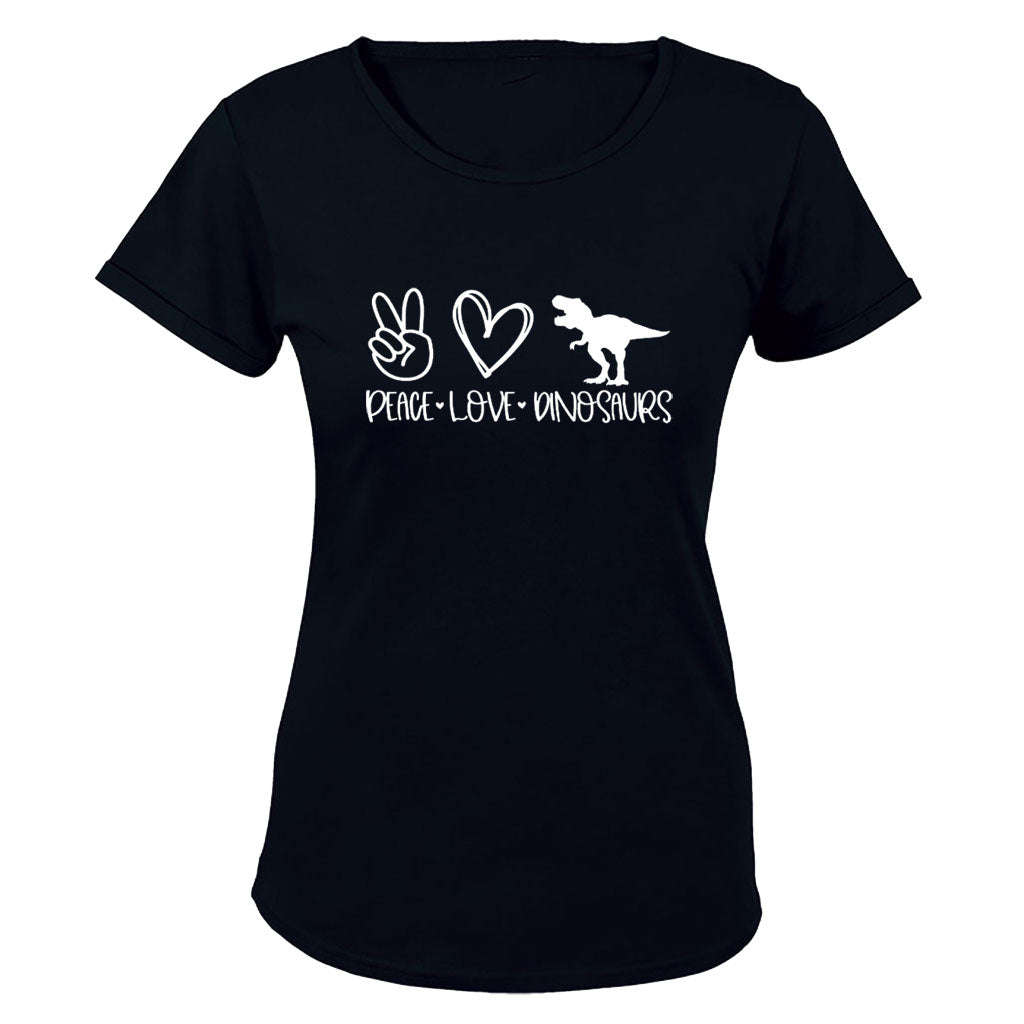 Peace. Love. Dinosaurs - Ladies - T-Shirt - L / Black / Short