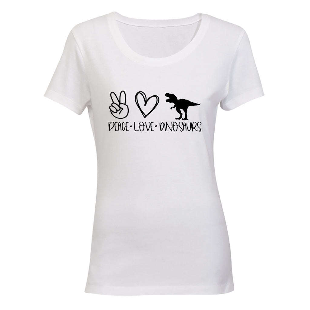 Peace. Love. Dinosaurs - Ladies - T-Shirt - L / Black / Short
