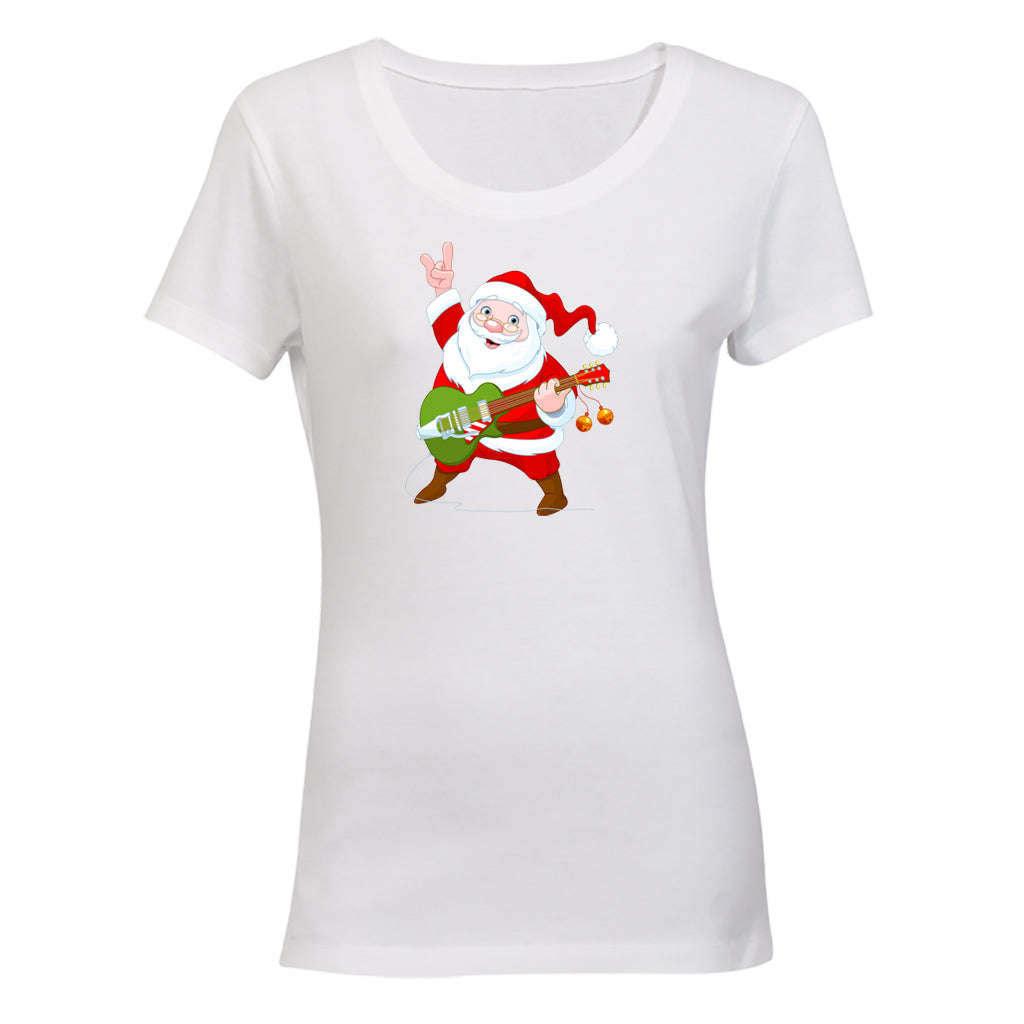Rocking Santa - Christmas - Ladies - T-Shirt - S / Black / Long