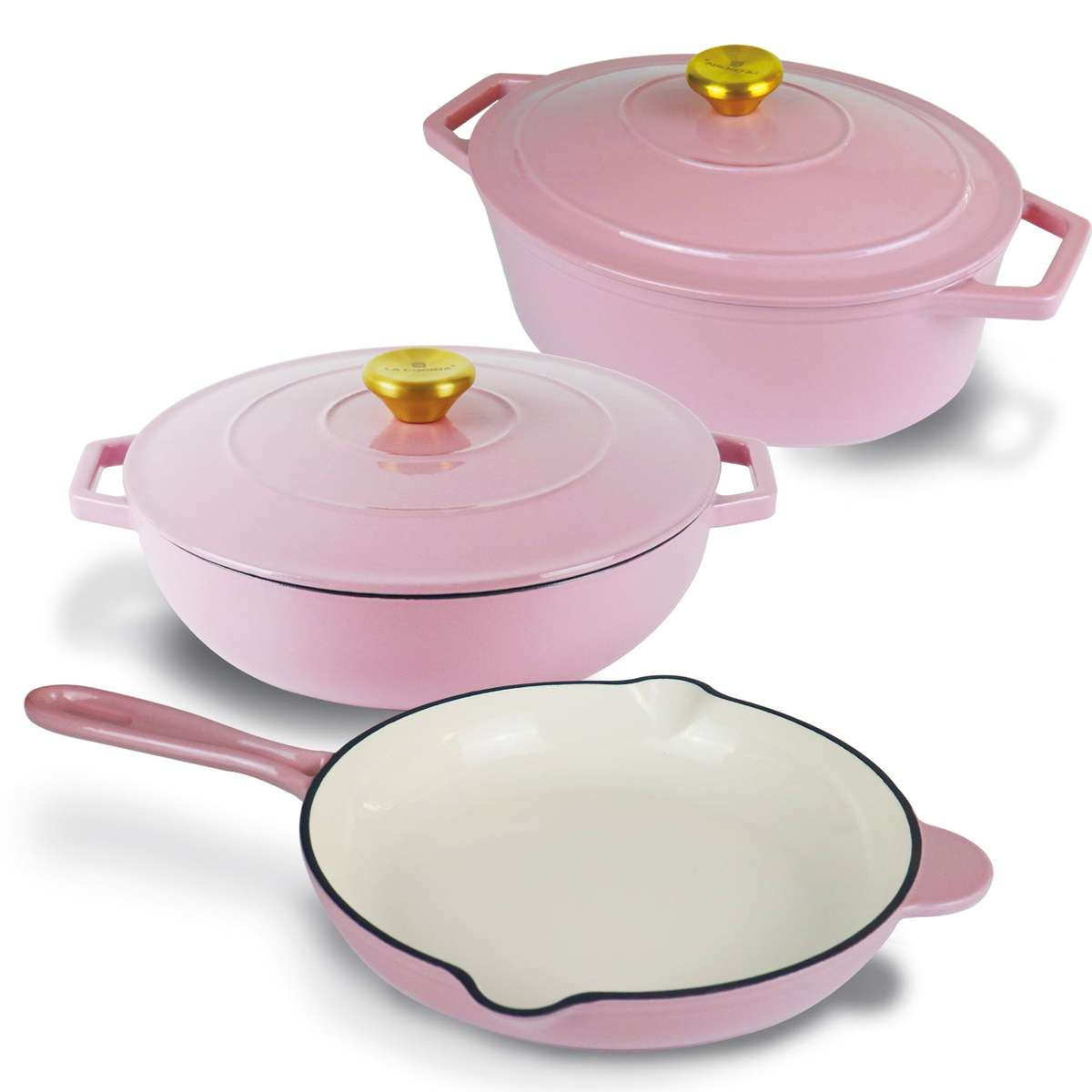 La Cocina 5 Piece Pink Limited Edition Cast Iron Enamel Cookware Set