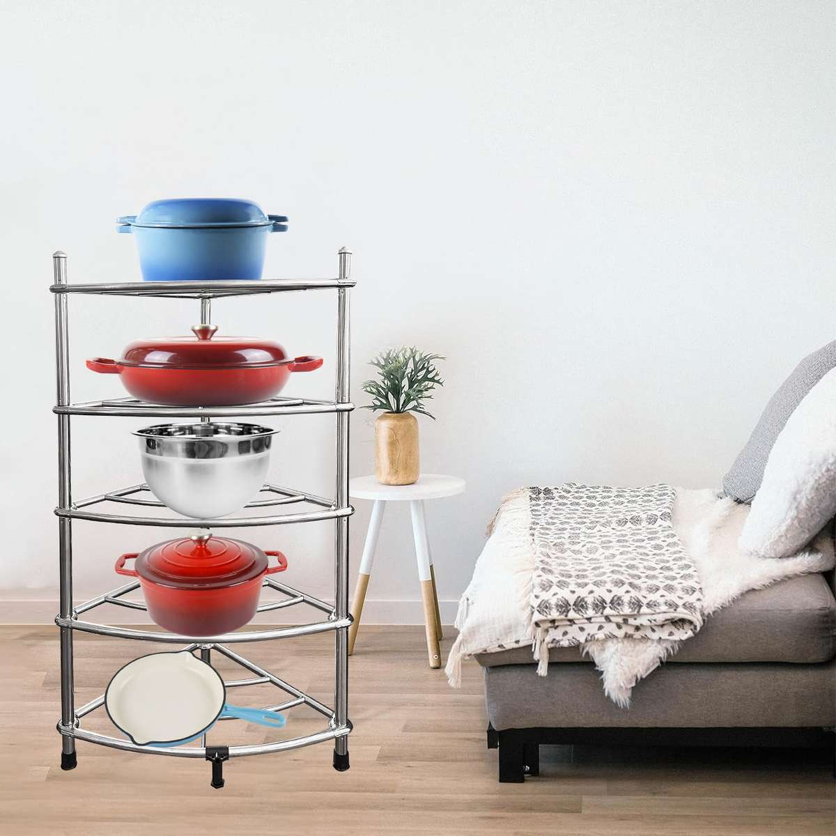 Stainless Steel 5-tier Giant Pot Stand Kitchen Organizer Corner Rack (Pots not included)