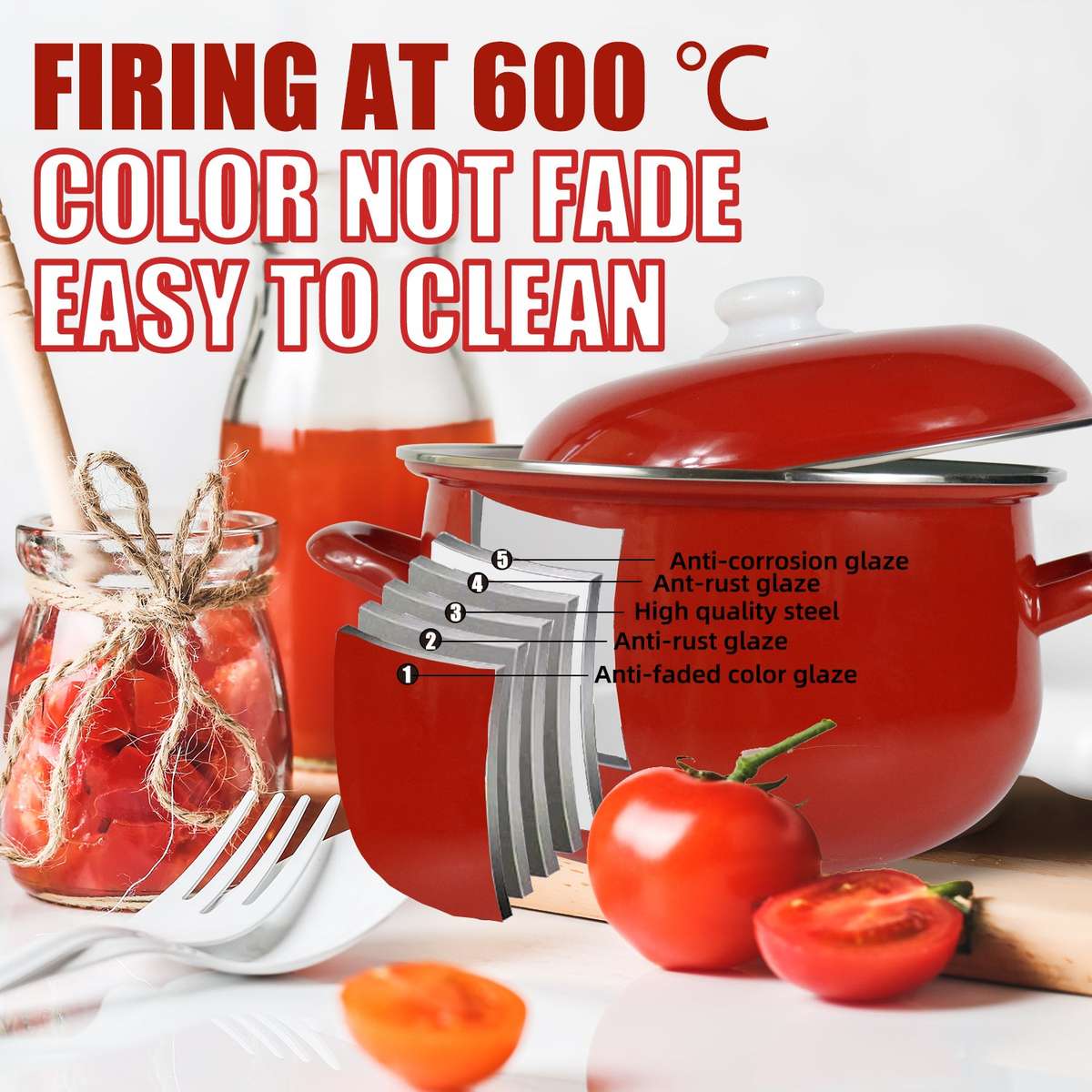 Agate Enamel Red Stockpot Stew Pot Casserole