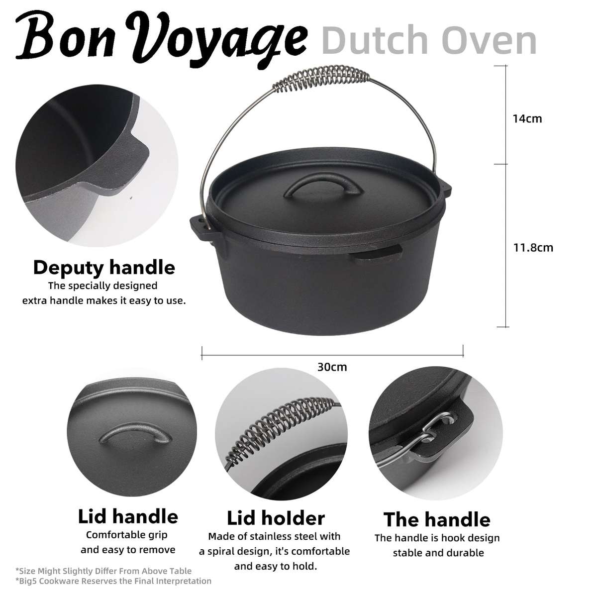 7-Piece Pre-Seasoned Cast Iron Camping Cookware Set