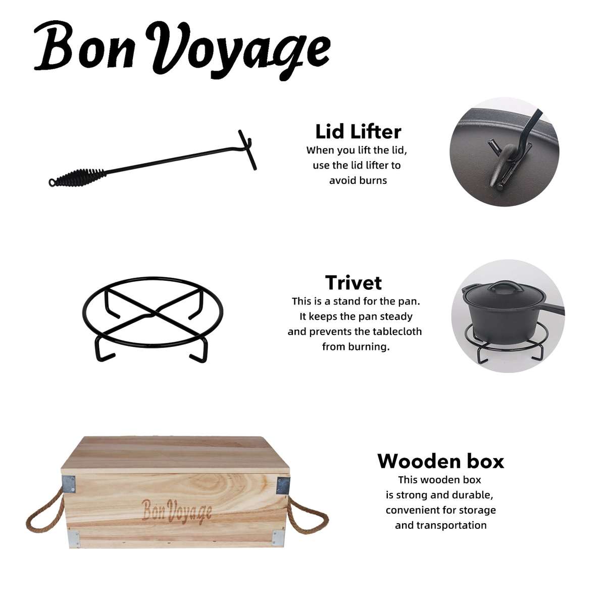 7-Piece Pre-Seasoned Cast Iron Camping Cookware Set