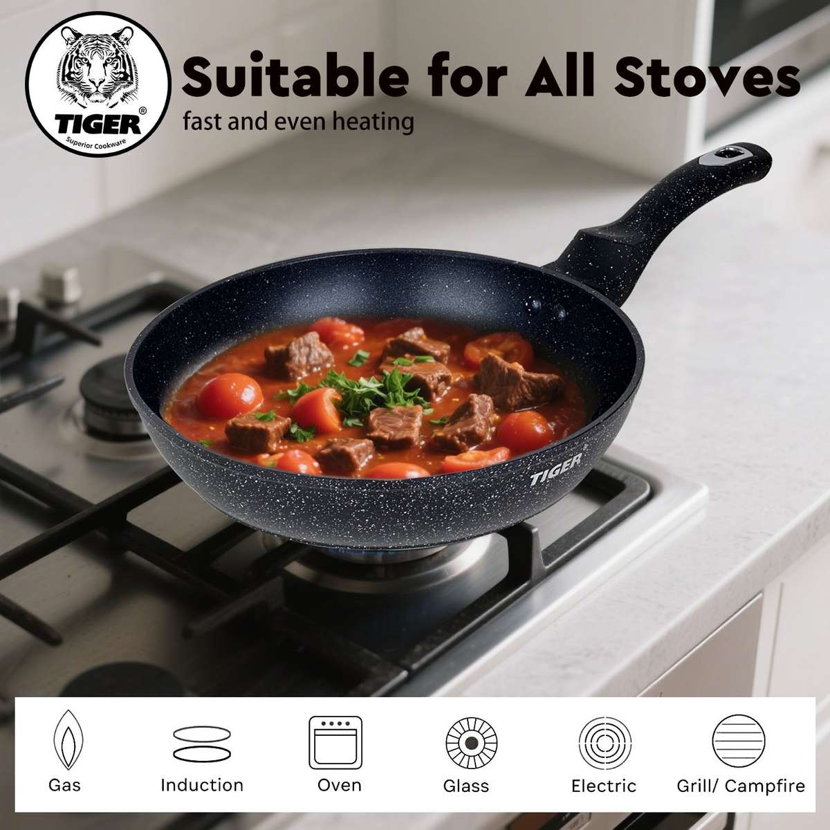 New Arrival!!! Tiger Non-Stick Marble Coating Fry Pan 24cm Black