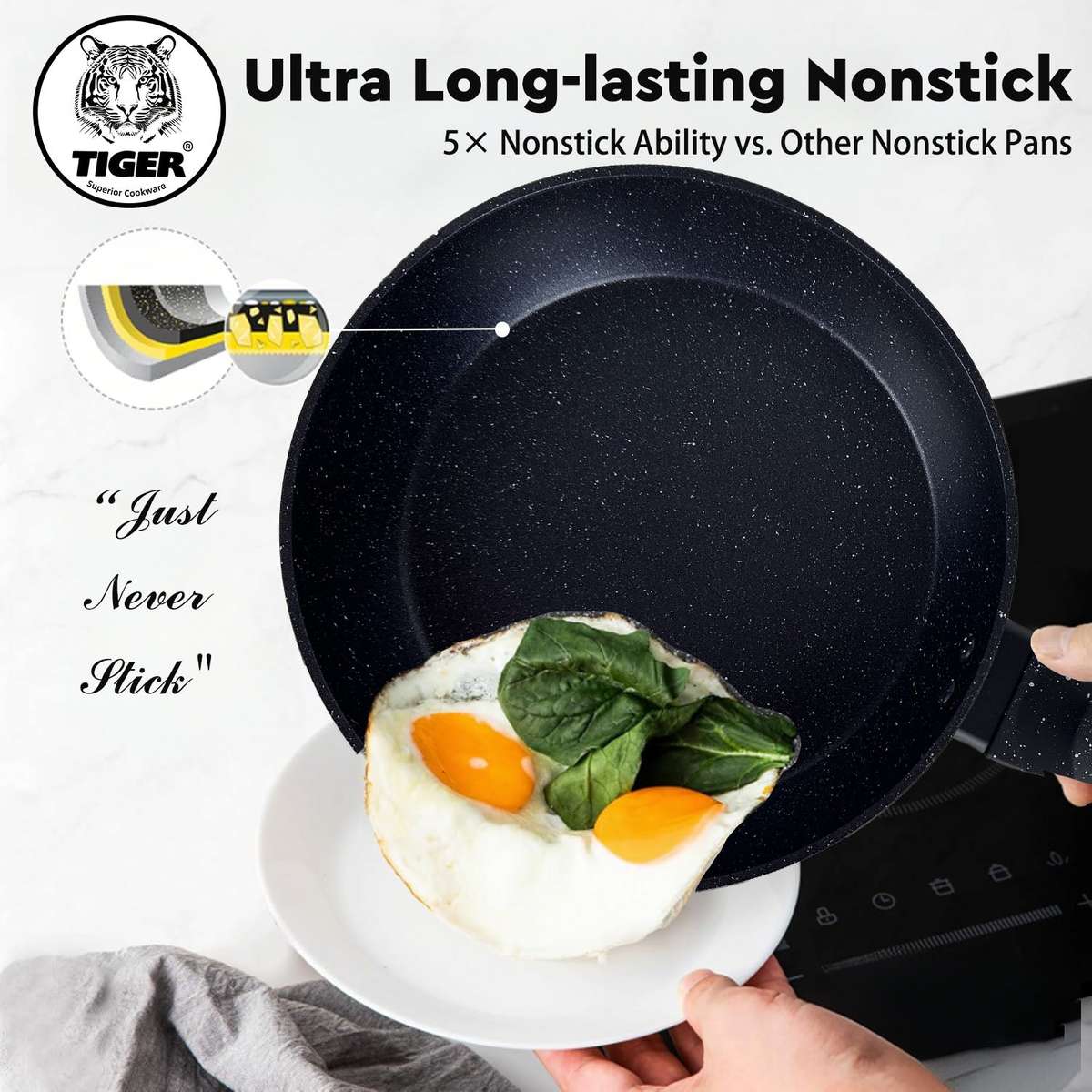 New Arrival!!! Tiger Non-Stick Marble Coating Fry Pan 24cm Black