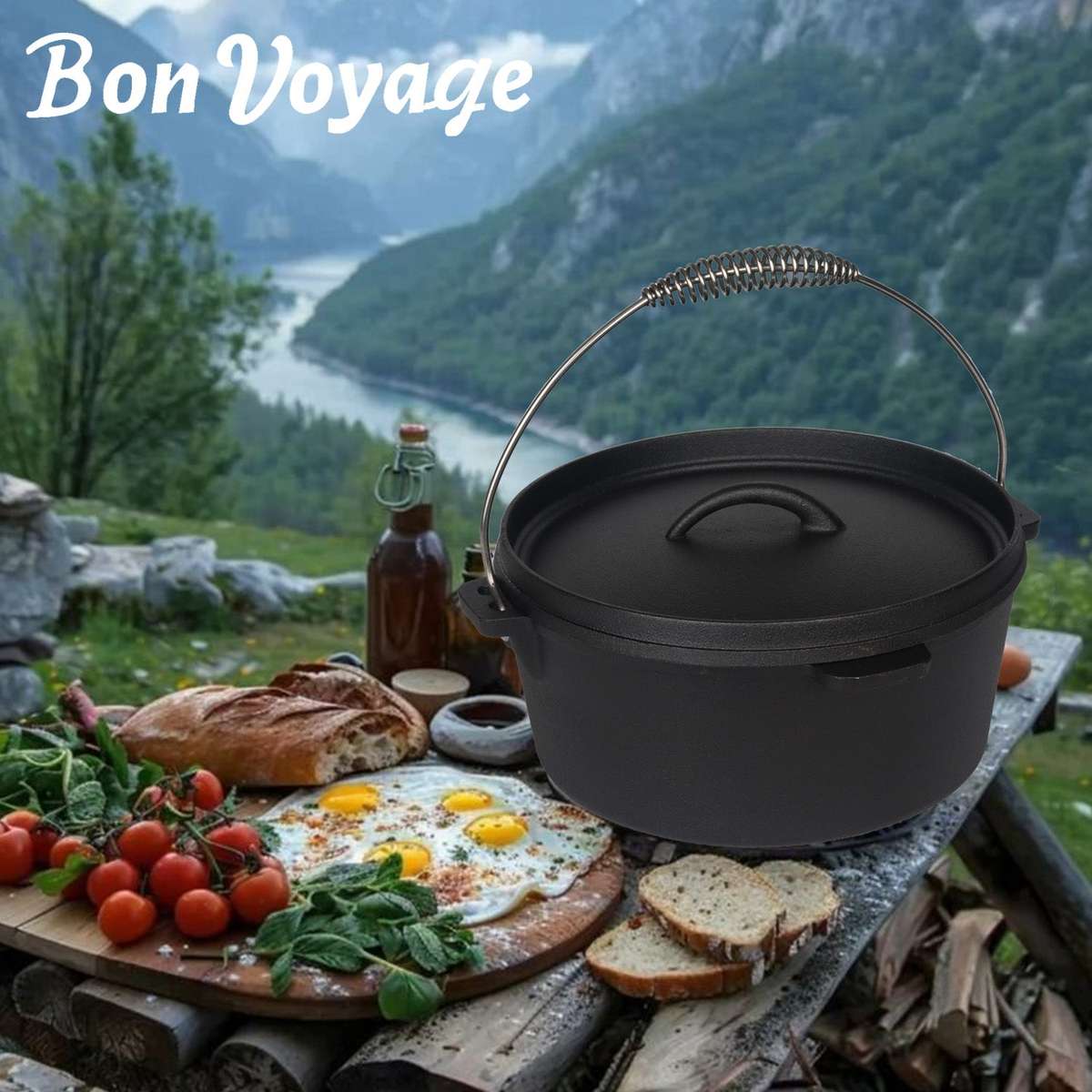 7-Piece Pre-Seasoned Cast Iron Camping Cookware Set