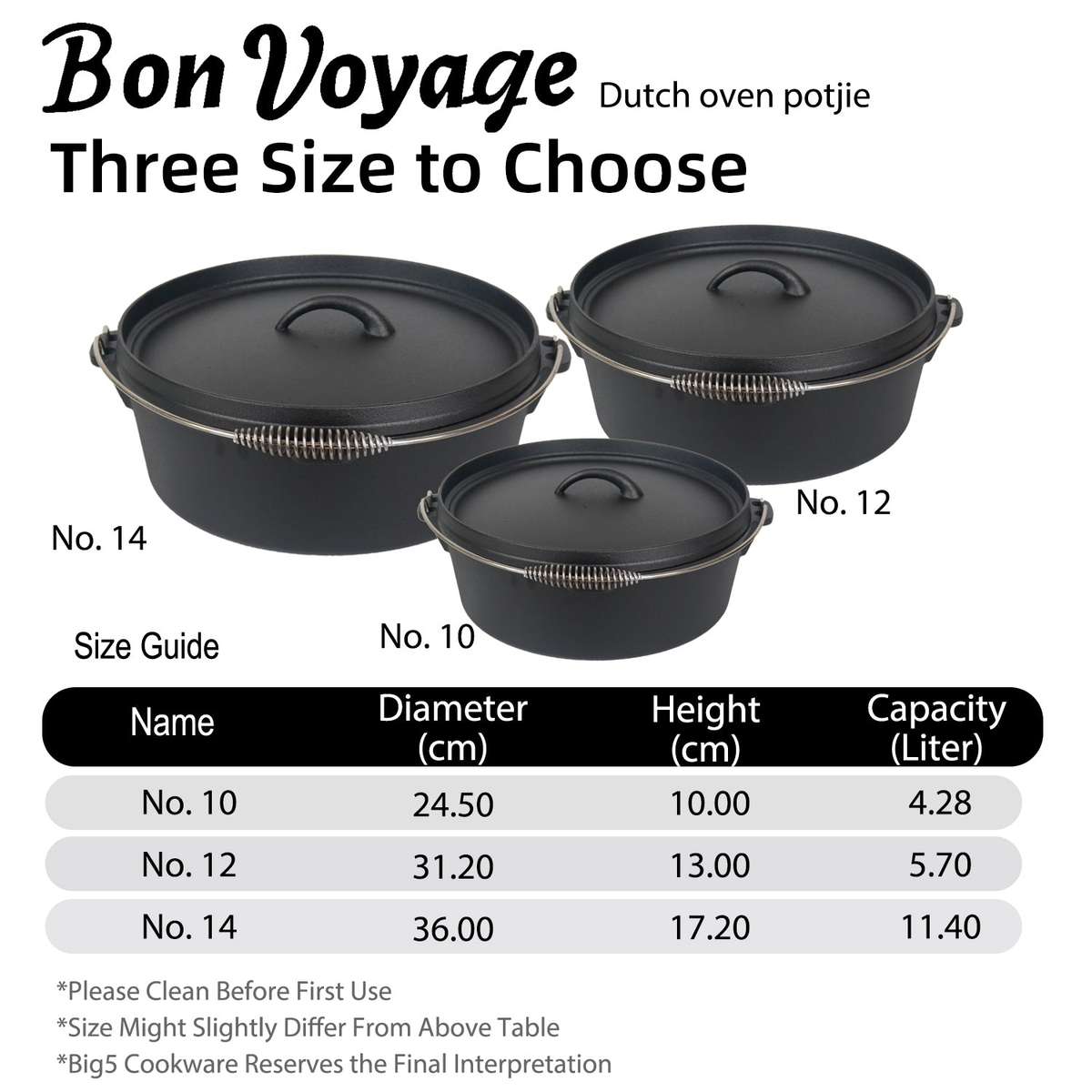 Bon Voyage Cast Iron Dutch Oven Potjie Pot