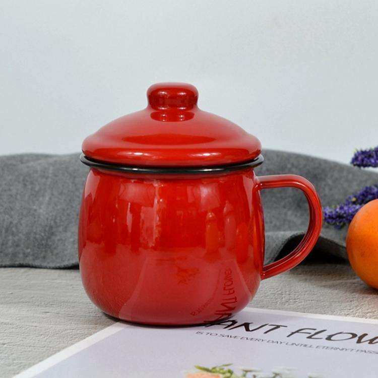 Big5 Premier Quality Color Enamel Belly Mug 8cm with Lid - Red / 8CM with lid
