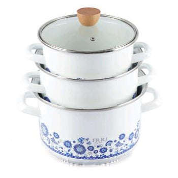 Premier Quality Enamel Blue Flower White Casserole Pot - 18/20/22cm 6pc set