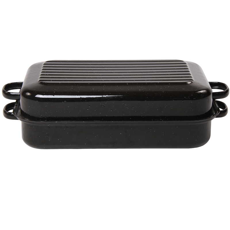 New World Enamel Roaster Rectangular 8LT White/Black - Black / 8LT