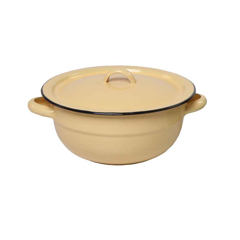 New World Enamel Vegetable Dish Plain/Decorated Beer Bread Dish - 18cm / Cream