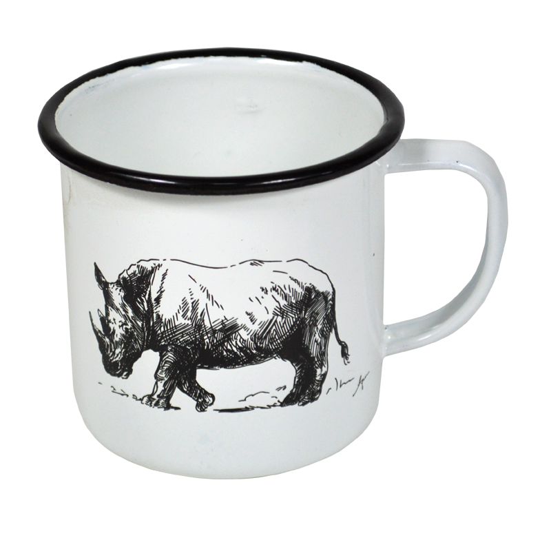 New World Enamel Decorated Mug - 8cm / AS-Rhinoceros