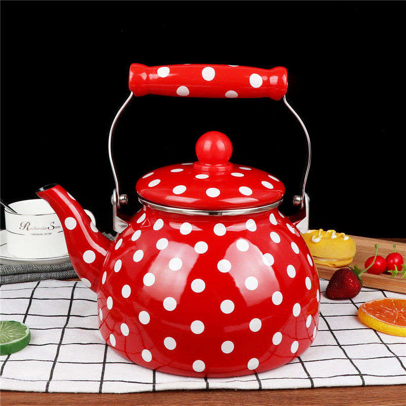 Agate Royal Enamel Flat Bottom Tea Pot Teapot with Strainer - Polka Dot / 1.1LT
