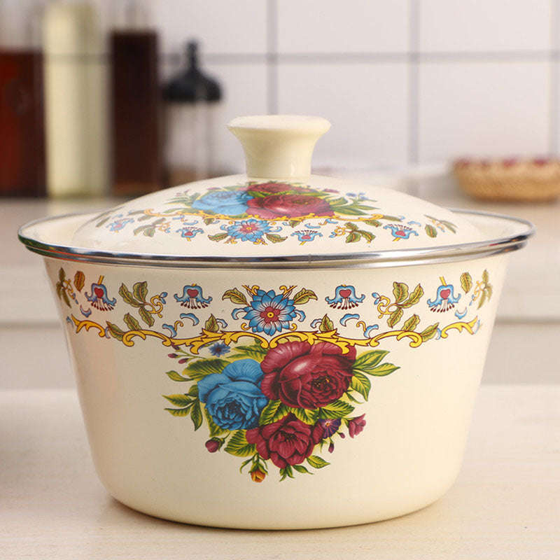 Agate Enamel Multi-Purpose Deep Mixing Bowl with Stainless Steel Rim ... - 30cm / Blue & Purple rose