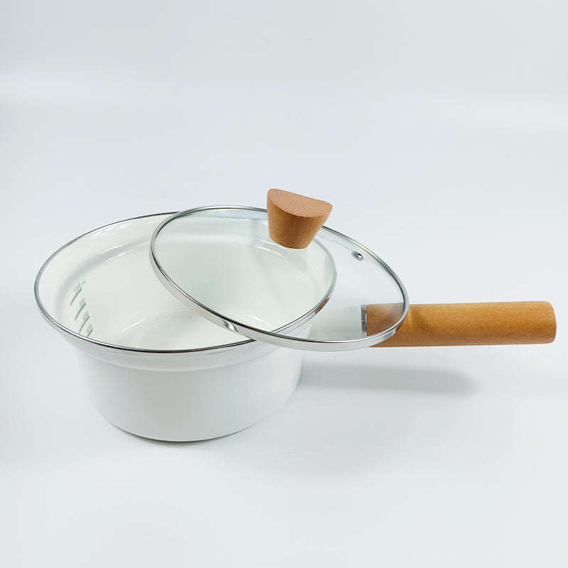 Agate Premier Quality Enamel Measuring Saucepan with Glass Lid - white / measuring saucepan