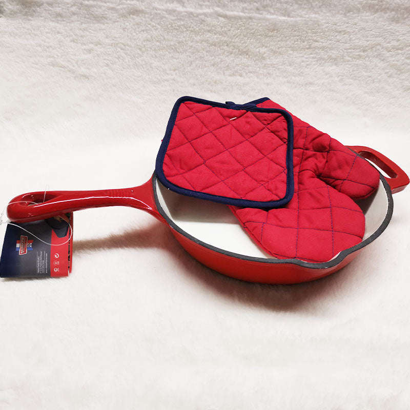 French Cast Iron Enamel Frypan Fry Pan with Free Gift Oven Glove