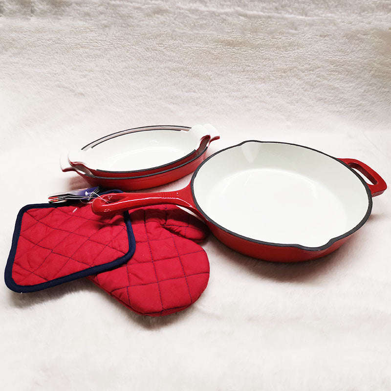 French Cast Iron Enamel Frypan Fry Pan with Free Gift Oven Glove