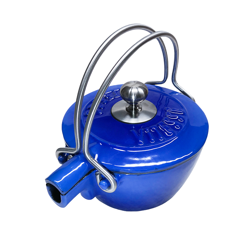 French Cast Iron Teapot Tea Pot Kettle 1150ml with FREE Strainer - Blue