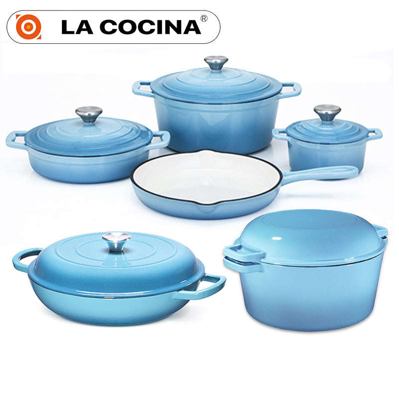 La Cocina Cast Iron 11pc Cookware Set - Light Blue