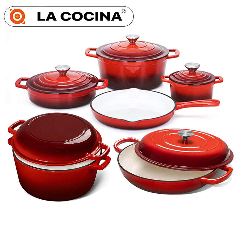 La Cocina Cast Iron 11pc Cookware Set - Red