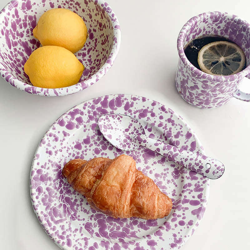 Big5 Marble Splatter Purple Enamel Dinner Set Mug Plate Spoon Bowl Camping (each unit price is fo...