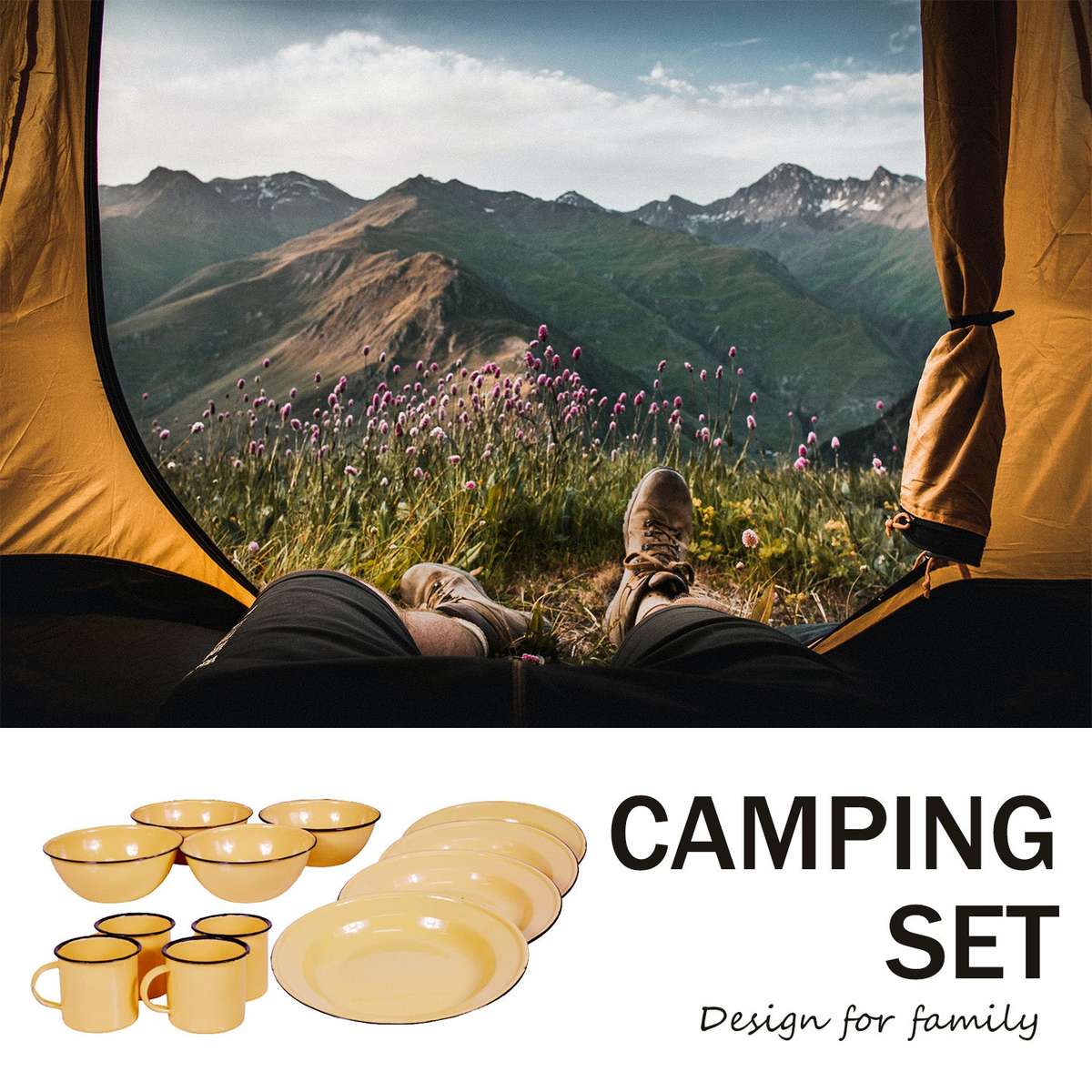 New World Enamelware 12pc dinning set mug plate bowl camping