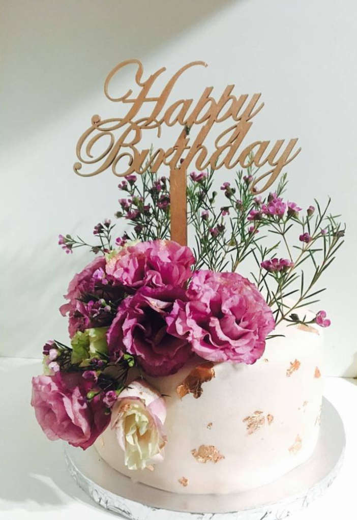 Cake Topper (Wooden) - Happy Birthday Mum / Silver