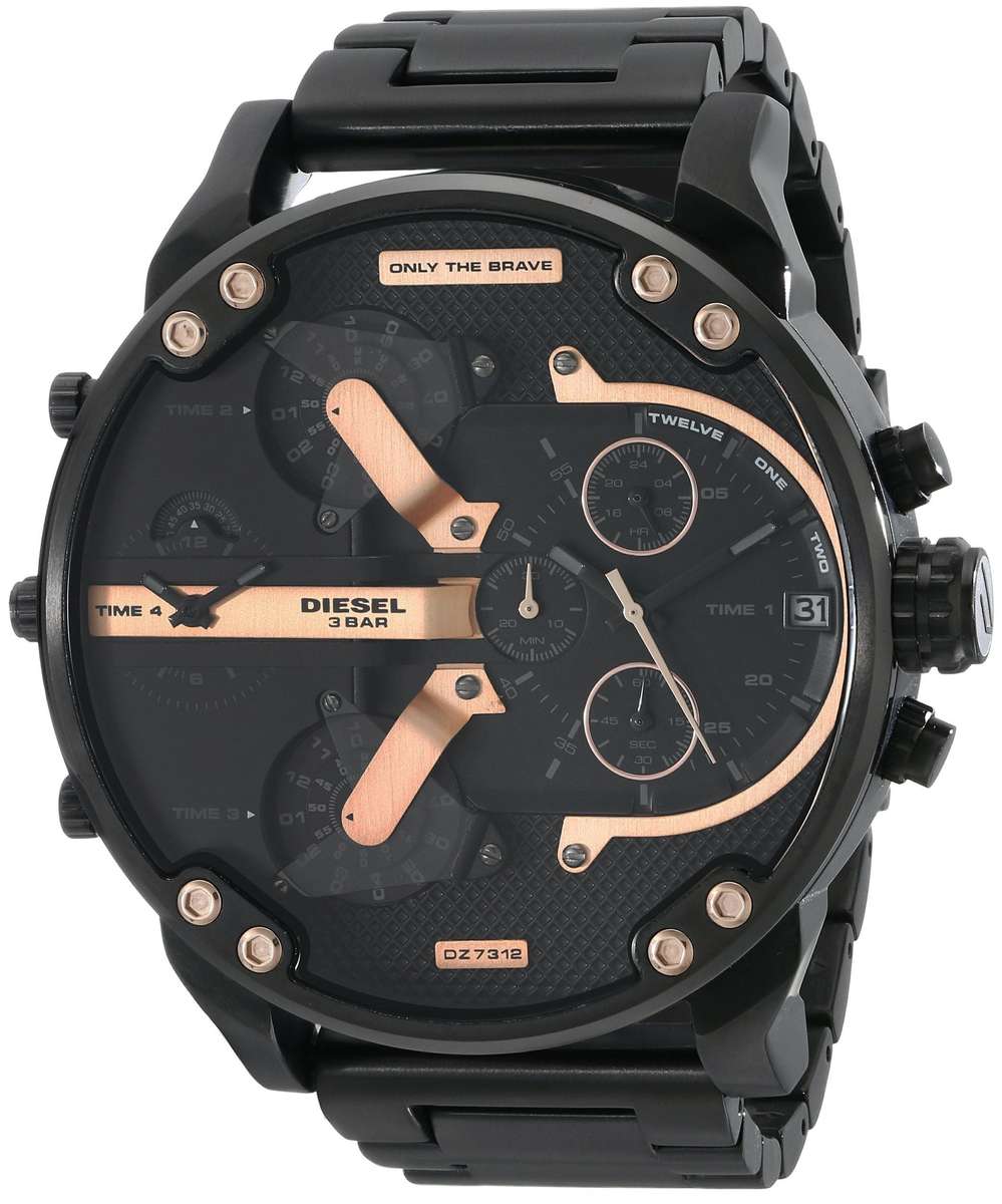 DIESEL The Daddies Chronograph Four Time Zone Dial Black Ion-plated Men's Watch