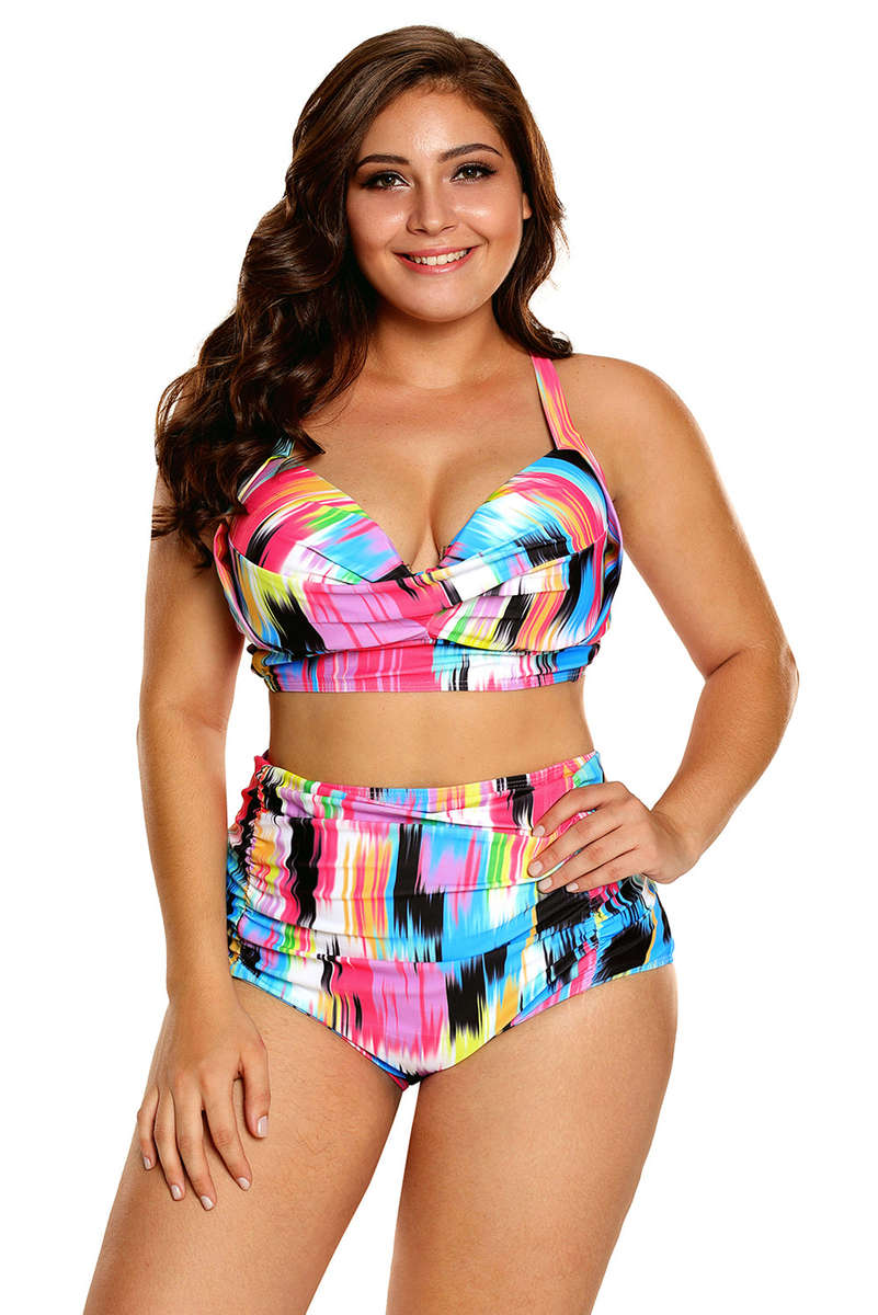 Print Curvy High Waist Bikini Swimsuit - XL/2XL/3XL/4XL