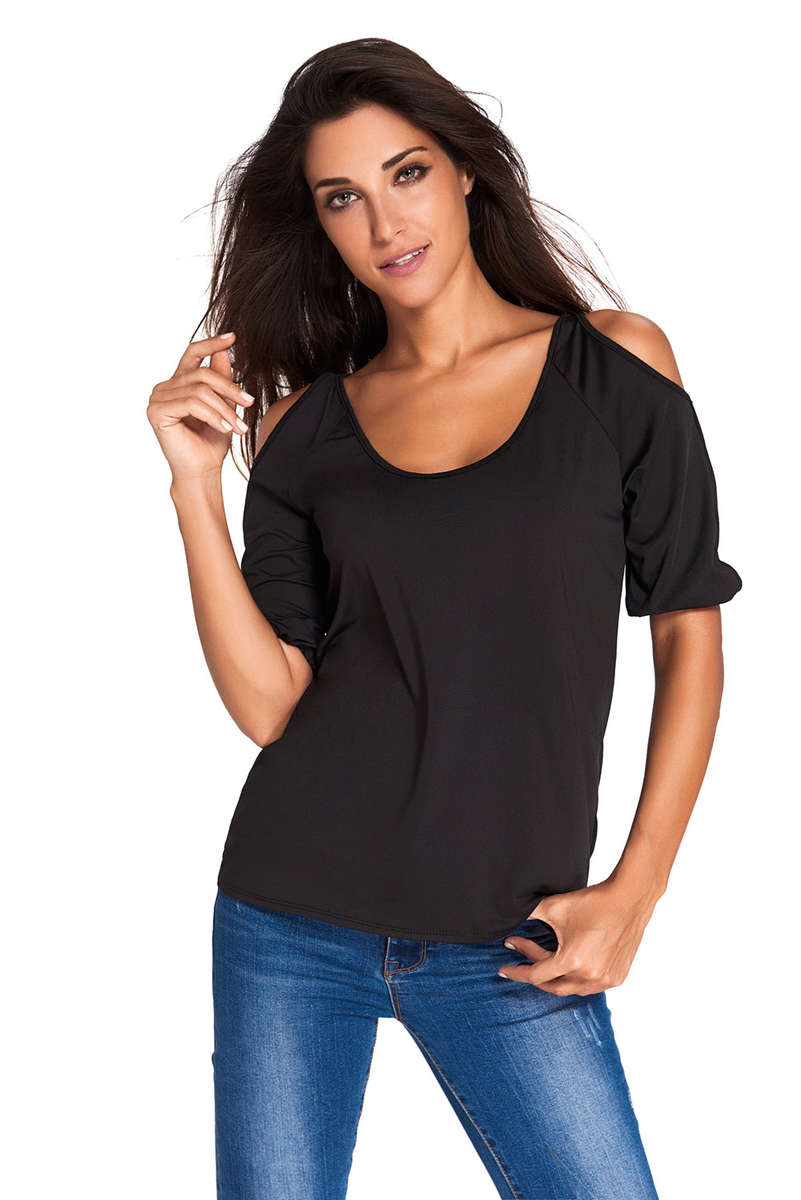 Round Neck Cold Shoulder Top - S/M/L