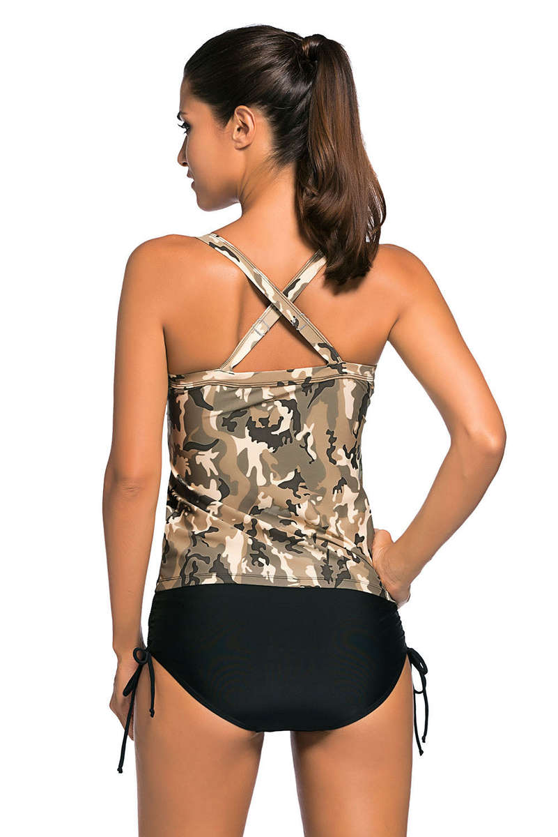 Camouflage Print 2pcs Tankini   Swimwear - LARGE