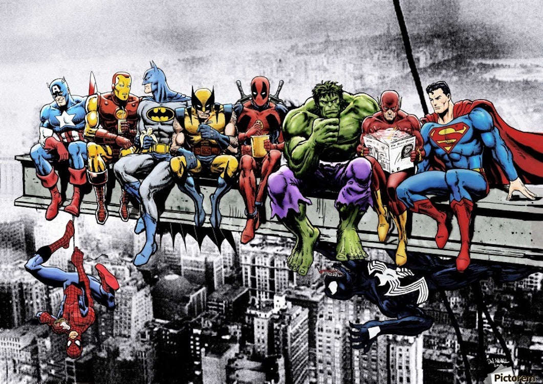 Superheroes grabbing lunch - Poster - Poster only