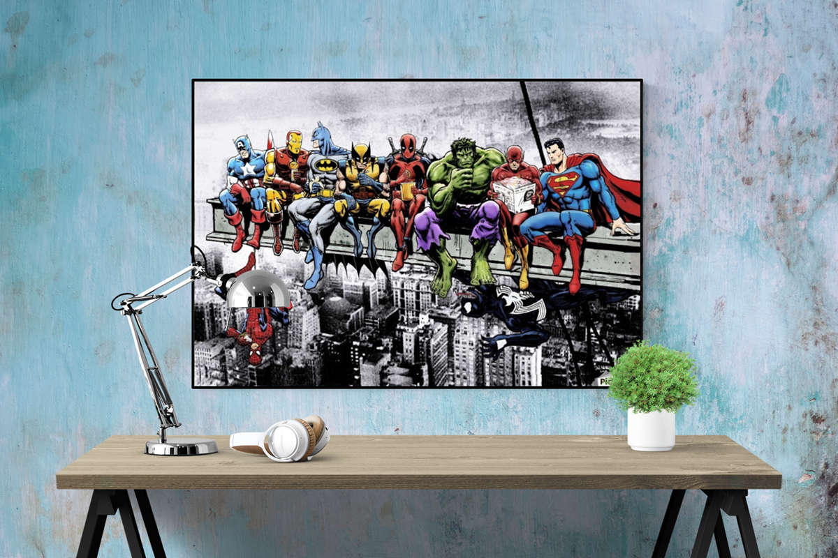 Superheroes grabbing lunch - Poster - Poster only
