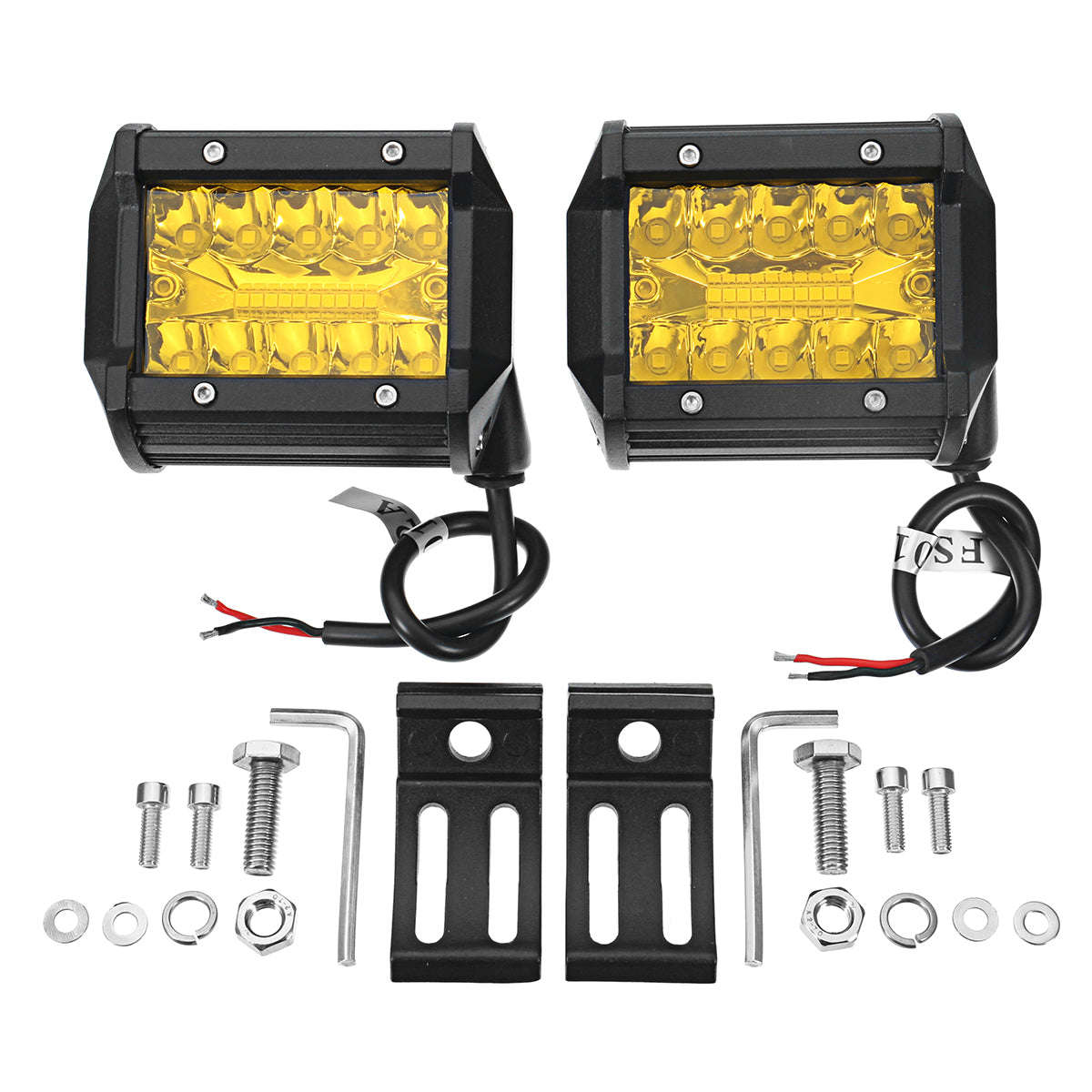 Pair DC 9-32V Yellow 4Inch Tri Row 20 LED Work Lights Bar Flood Spot Combo Lamp for Car Offroad SUV