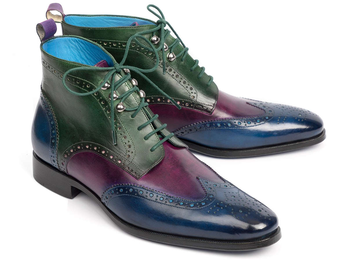 Paul Parkman Wingtip Ankle Boots Three Tone Blue Purple Green (ID#777-BLU-PRP) - EU 41 - US 8 / 8.5