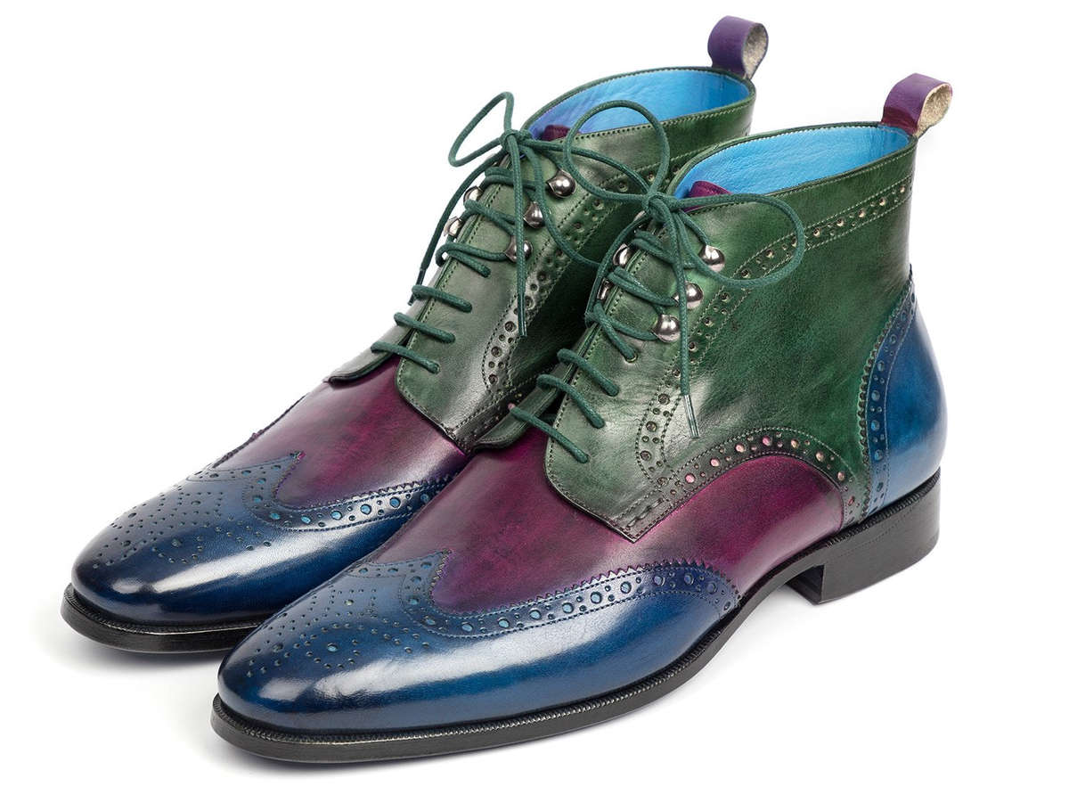 Paul Parkman Wingtip Ankle Boots Three Tone Blue Purple Green (ID#777-BLU-PRP) - EU 41 - US 8 / 8.5
