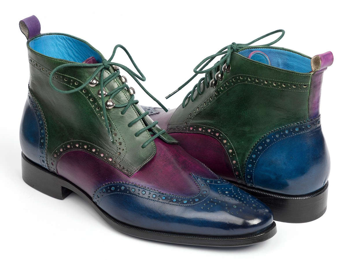 Paul Parkman Wingtip Ankle Boots Three Tone Blue Purple Green (ID#777-BLU-PRP) - EU 41 - US 8 / 8.5