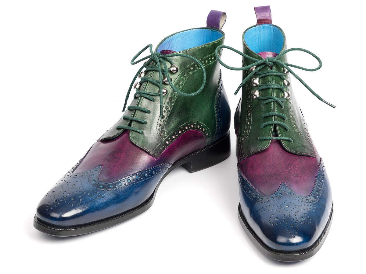 Paul Parkman Wingtip Ankle Boots Three Tone Blue Purple Green (ID#777-BLU-PRP) - EU 41 - US 8 / 8.5